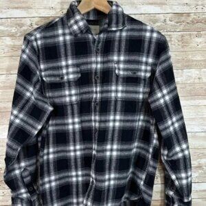 Jachs' Black/White Plaid Button Down Heavy Flannel Overshirt- Size M